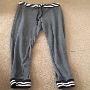 Gray with Black and White Stripe Capri Sweatpants